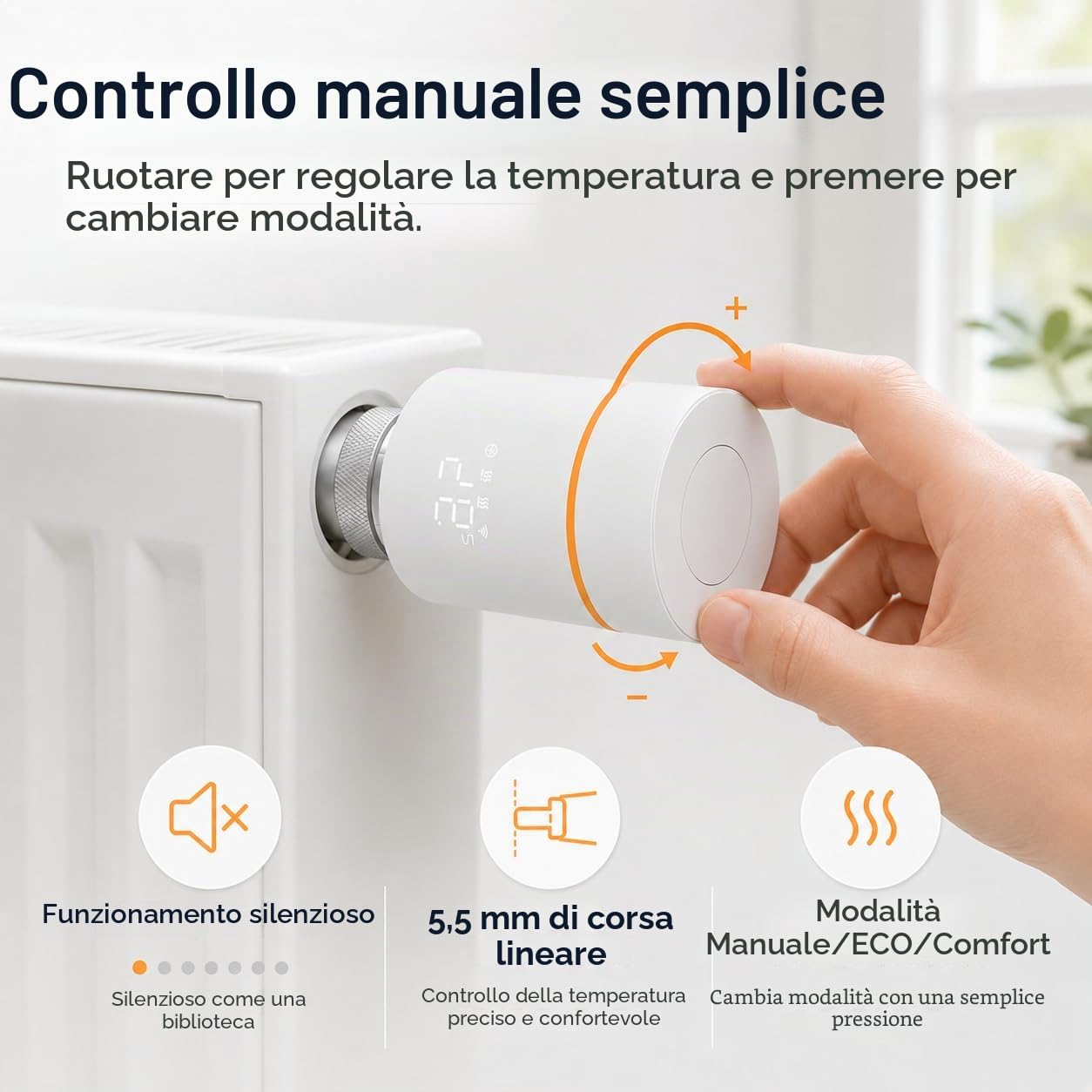 Yasorn Termostato Wi‑Fi 2,4 GHz per Radiatore con Manopola, Display LED e Controllo App, Compatibile Alexa/Tuya, Installazione Facile Casa & Ufficio, Programmazione Settimanale