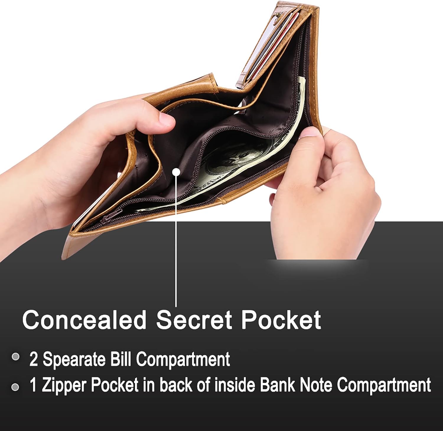 FALAN MULE Men's Wallet Genuine Leather Trifold Wallet With ID Window - Image 5