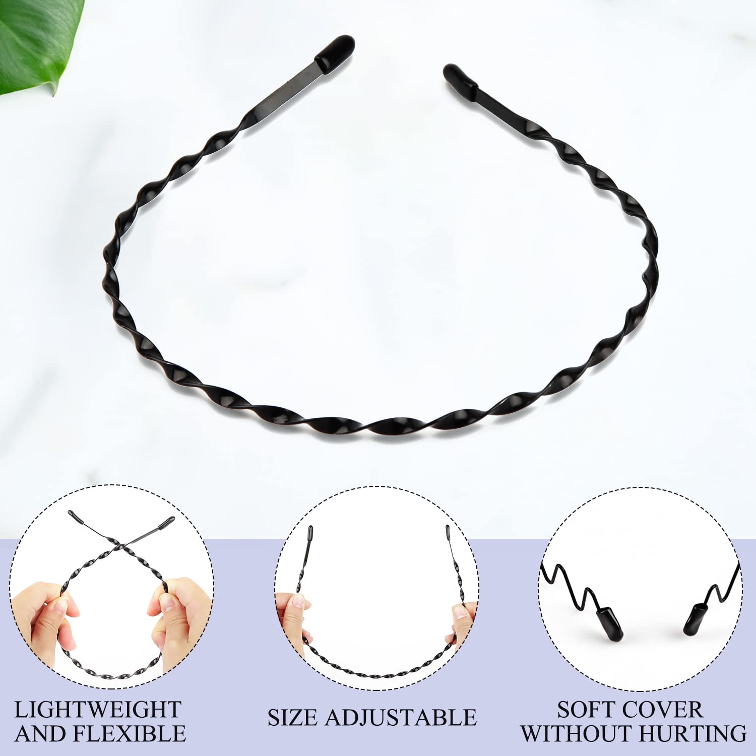 BOYIVI 12 Cerchietti In Metallo Unisex – Fascia Per Capelli Antiscivolo Regolabile – Accessori Sport, Yoga, Casa – Nero - 2