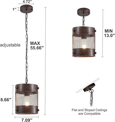 Miniatura 4 de Lámpara colgante de granja, lámpara colgante de jaula redonda de 1 luz, lámpara de araña de metal ajustable para isla de cocina, jaula industrial
