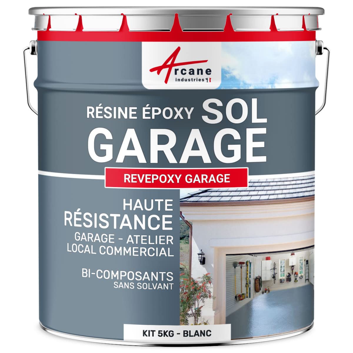 ARCANE INDUSTRIES Peinture Sol Garage epoxy - Resine avec durcisseur : REVEPOXY Garage - 5 kg (jusqu'à 16 m² en 2 Couches) Blanc