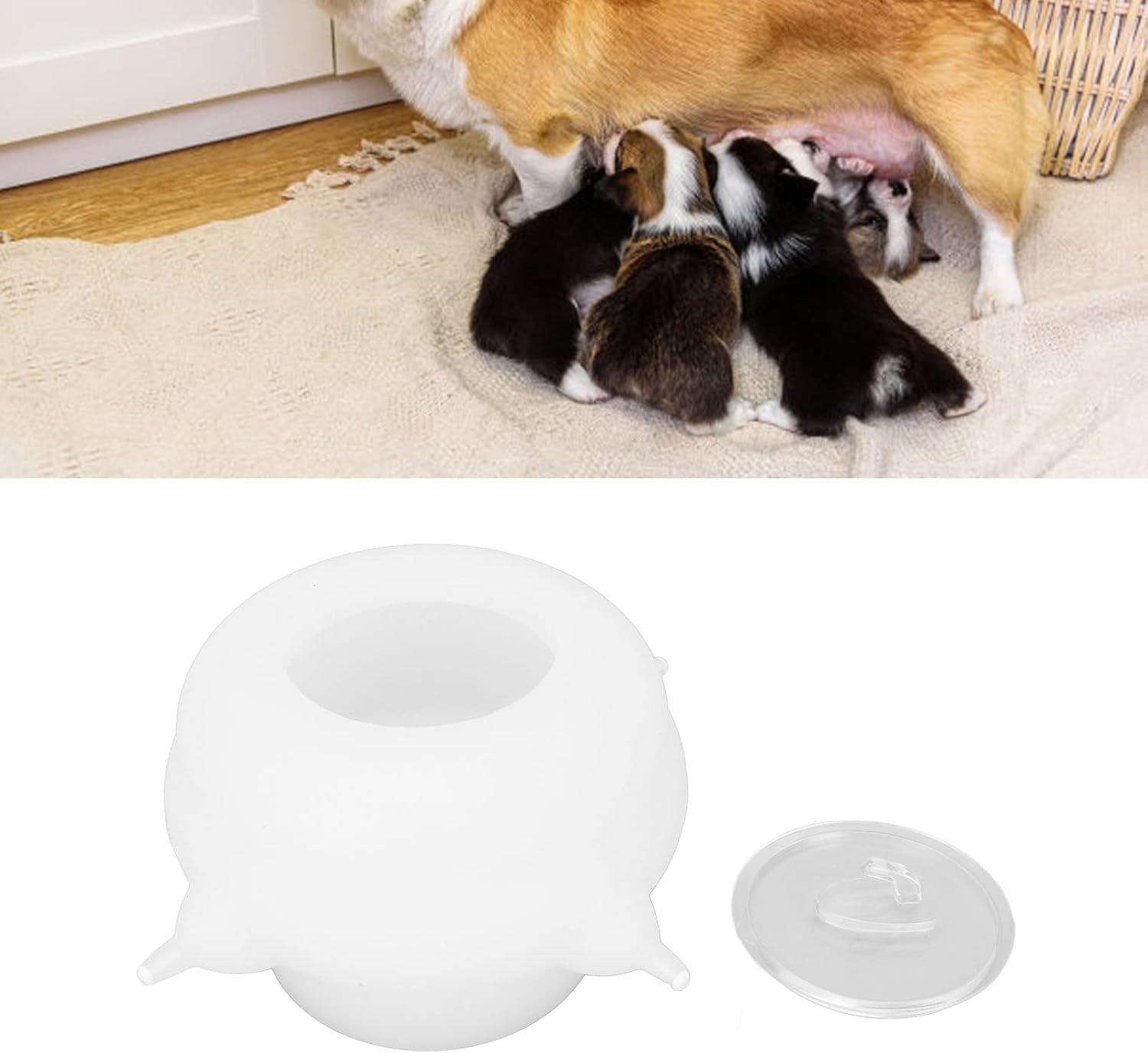 Pet Milk Bowl with 4 Nipples, 200ml Liquid Silicone Nursing Station with Base, Multi Pet Feeder for Newborn Puppies and Kittens
