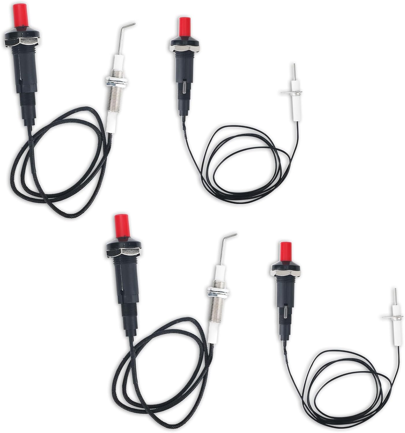 4pcs Propane Push Button Piezo Igniter Kit, with Ceramic Electrode & Long Wire, Piezo Spark Igniter for Oven Fireplace Gas Grill Heater Stove