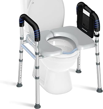 Raised Toilet Seat with Handles, 450lb Toilet Seat Risers for Seniors, Adjustable Height & Width, Extra Support Bars, Padded Seat, V-Opened Handicap Elevated Toilet Seat for Pregnant, Fits Any Toilet