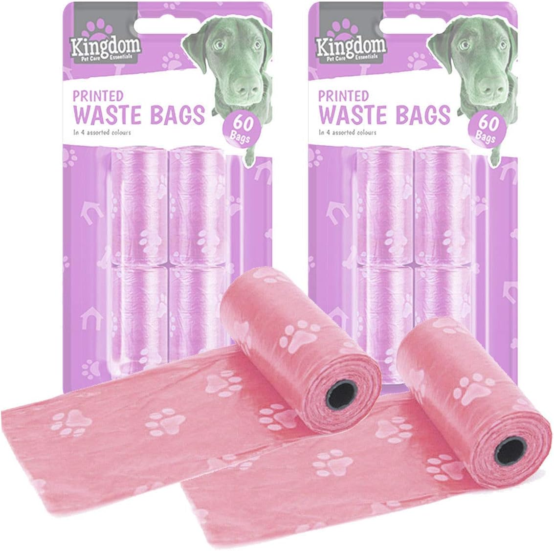 Deluxe Printed Pet Dog Cat Poo Disposal Waste Bags Scoop Doggy Poop Bag - Pack of 60 Bags UK by Lizzy®, Pink, 1 count (Pack of 60)