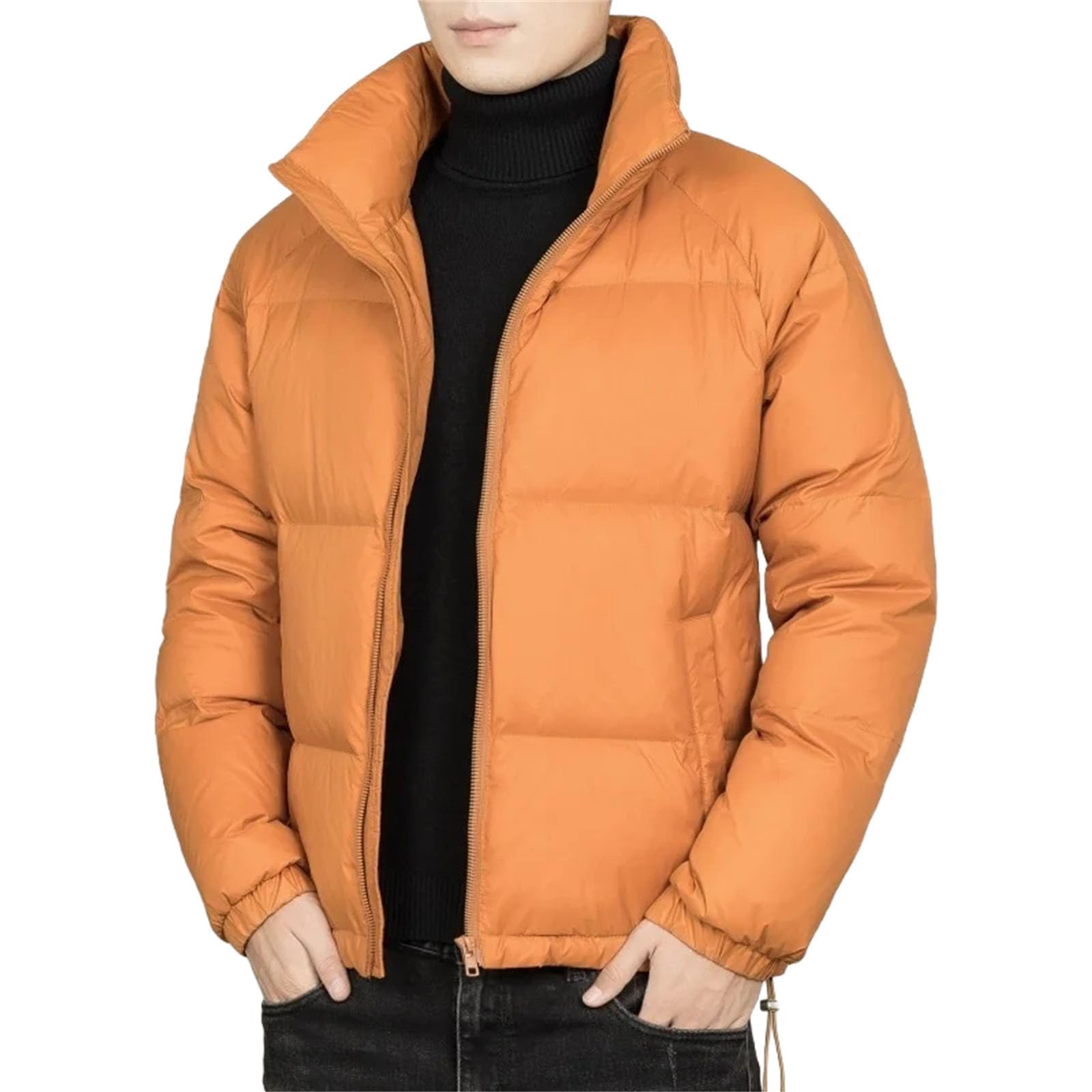 Doudoune d'hiver légère pour homme avec col montant chaud et fermeture éclair fluide