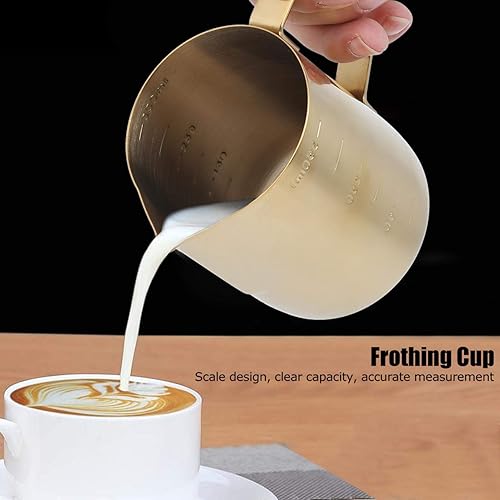 Miniatura 5 de Jarra de acero inoxidable dorado engrosada con escala de café y leche espumosa taza jarra con escala para el hogar café Latte Art (1 #)