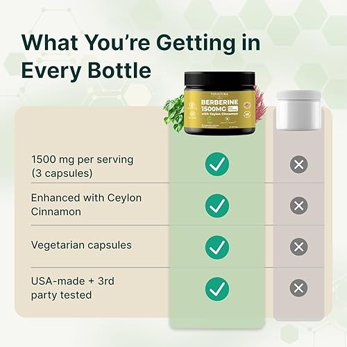 Miniatura 6 de VINATURA Berberina 1500mg - Suplemento de berberina con canela de Ceilán, berberina HCL de máxima potencia - 90 cápsulas