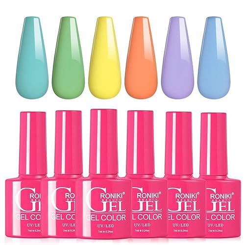 RONIKI Juego de esmaltes de uñas de gel pastel, 6 colores para primavera y verano, populares colores macarrón, verde, morado, amarillo, azul,