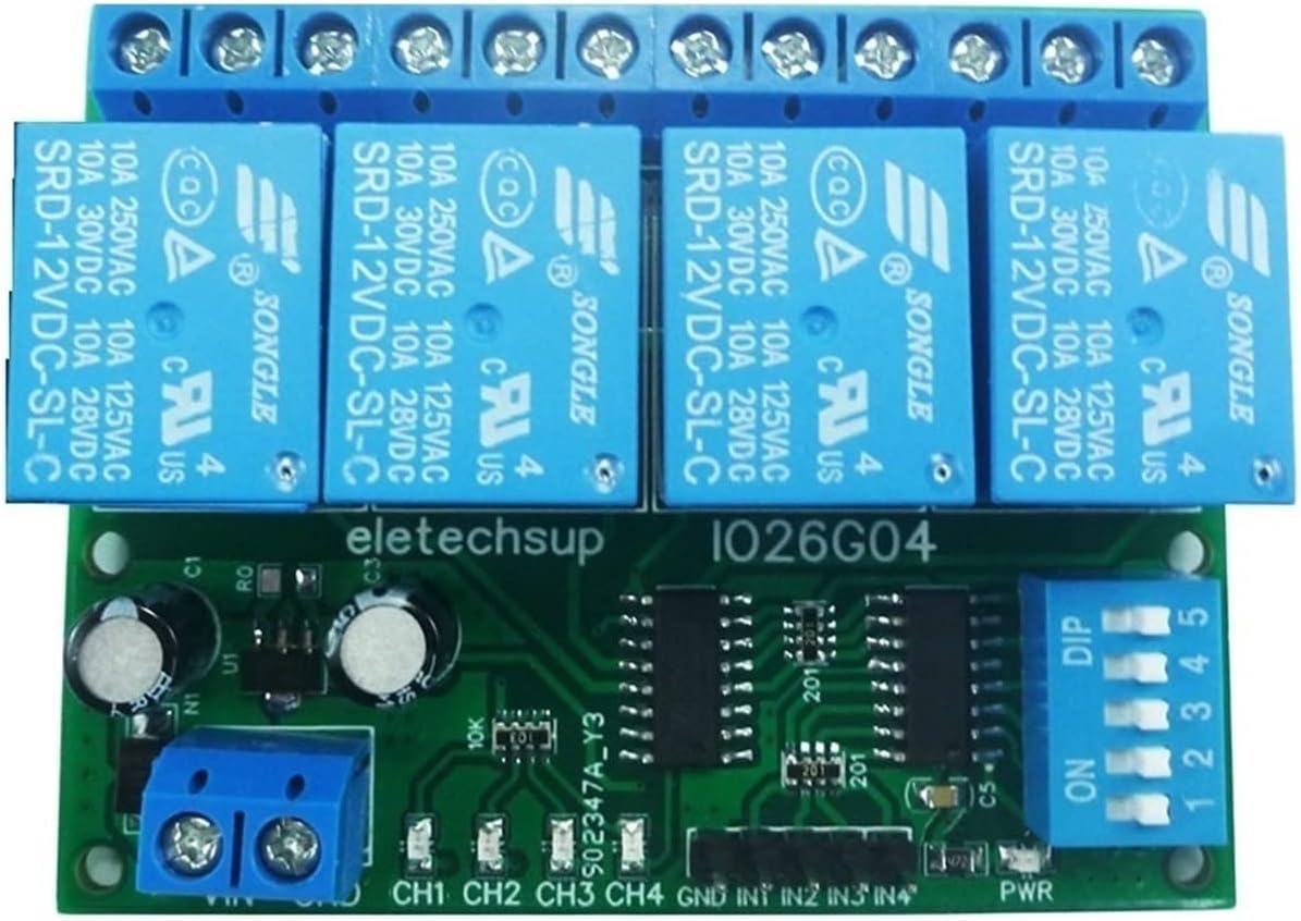 4ch DC 5V 12V 24V DIP Switch Delay Relay Module Flip-Flop Latch Bistable Self-Locking Interlock Power Conditioner(24V)