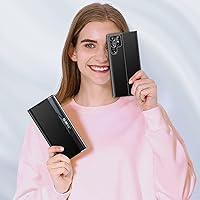 Vista 6 de Funda para Samsung Galaxy S22 Ultra 5G, con ventana transparente delgada para Samsung S22 Ultra 5G, espejo de lujo, PC duro, soporte de cuero, a