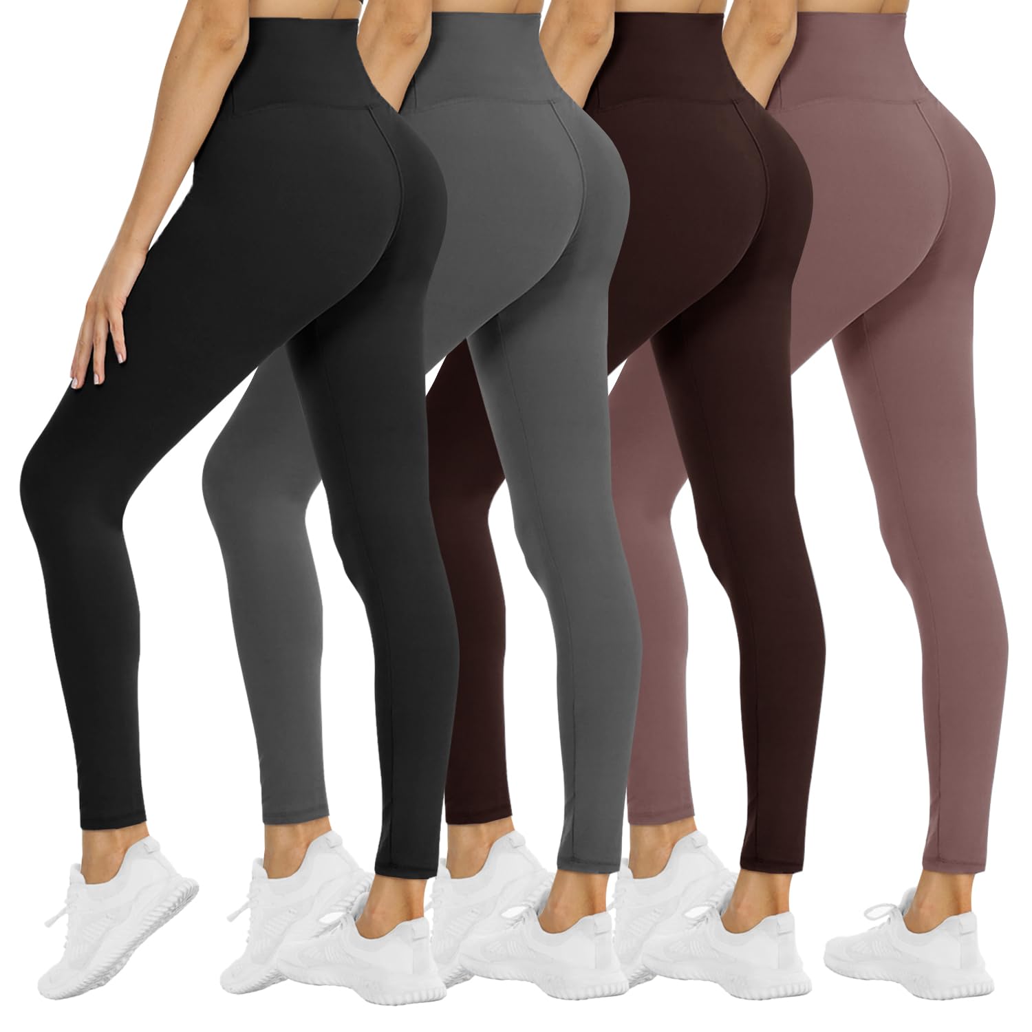 NexiEpoch 4 Pack Leggings for Women - High Waisted Tummy Control Soft Black Capri Yoga Pants with Pockets for Workout