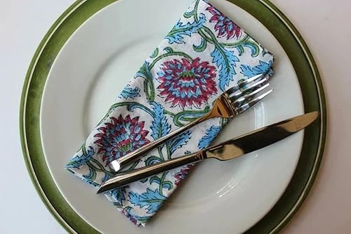 Miniatura 4 de REYNOSOHOMEDECOR Juego de 10 servilletas de tela de algodón impresas a mano tamaño 16 x 16 pulgadas mesa de cocina y comedor