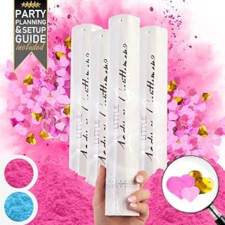 Gender Reveal Confetti Cannon Bulk - Set of 4 - Biodegradable Gender Reveal Powder Cannon and Heart Shaped Pink Confetti Cannons | Baby Gender Reveal Confetti Cannon, Girl Gender Reveal Poppers and Smoke Gender Reveal Cannons | Gender Reveal Smoke Bombs and Confetti | Gender Reveal Poppers Pink