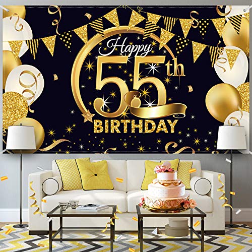 Birthday Party Decoration Extra Large Fabric Black Gold Sign Poster for Anniversary Photo Booth Backdrop Background Banner, Birthday Party Supplies,72.8 x 43.3 Inch (55th) by Blulu - Image 5