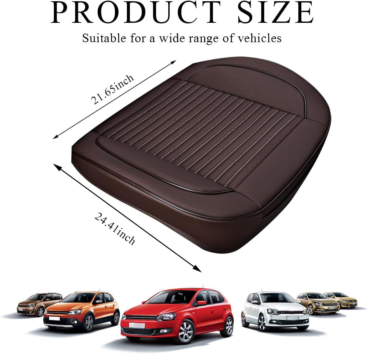 leather car seat cover, 24.4" × 21.7" front bottom seat cushion with storage pocket, waterproof anti-slip full wrap protector for automotive bottom seats, car accessories (coffee)
