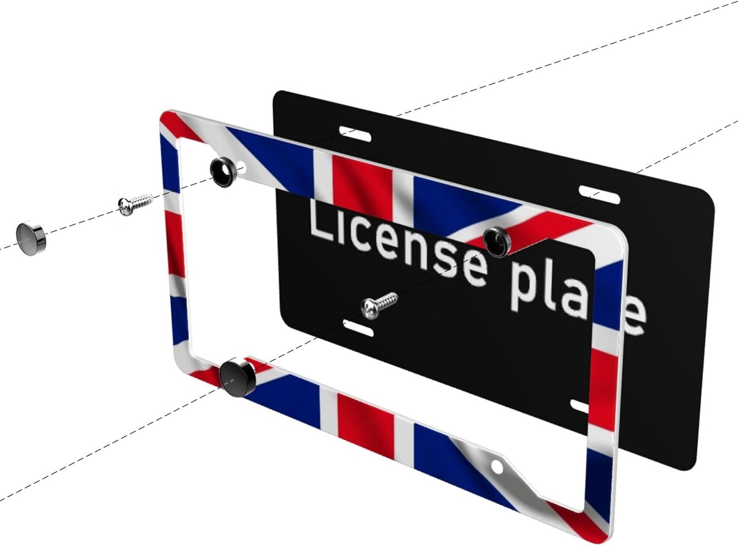 British UK United Kingdom Flag License Plate Frame - 1 Pack Aluminum Metal Union Jack License Plate Holder Novelty Auto England Flag Car Tag Universal US Canadian for Car with 4 Holes for Women/Men image 4
