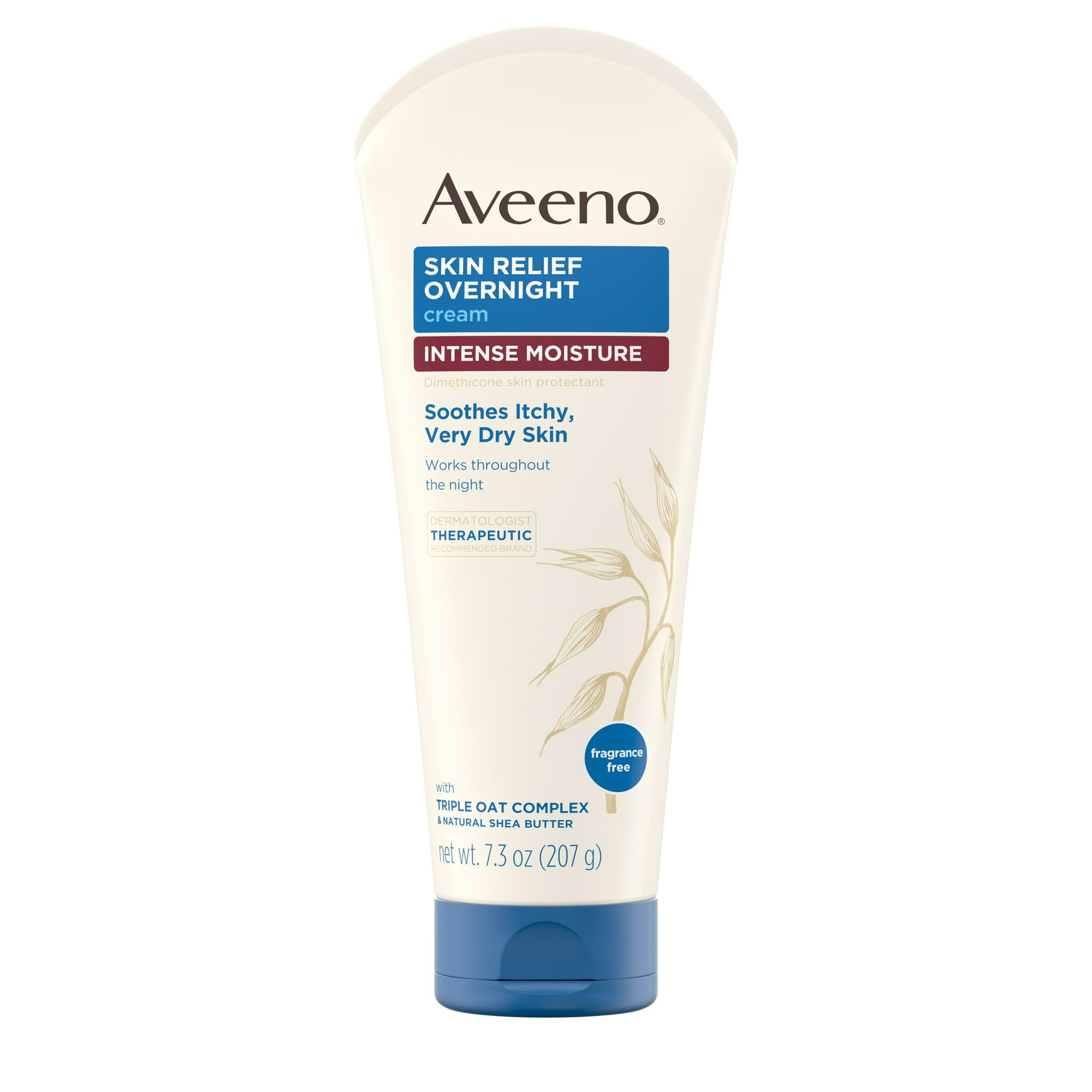 Aveeno Cream Intense Moisture Skin Relief Overnight 7.3 Ounce (Pack of 2)