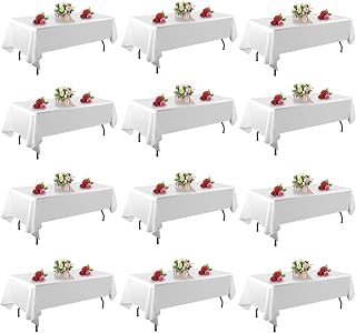 FINDYOU 12 Pack White Table Cloth Rectangle Table 60 x 102 Inch Tablecloths for 6 Foot Rectangle Tables. Stain and Winkle Resistant Polyester Washable White Cloths for Parties