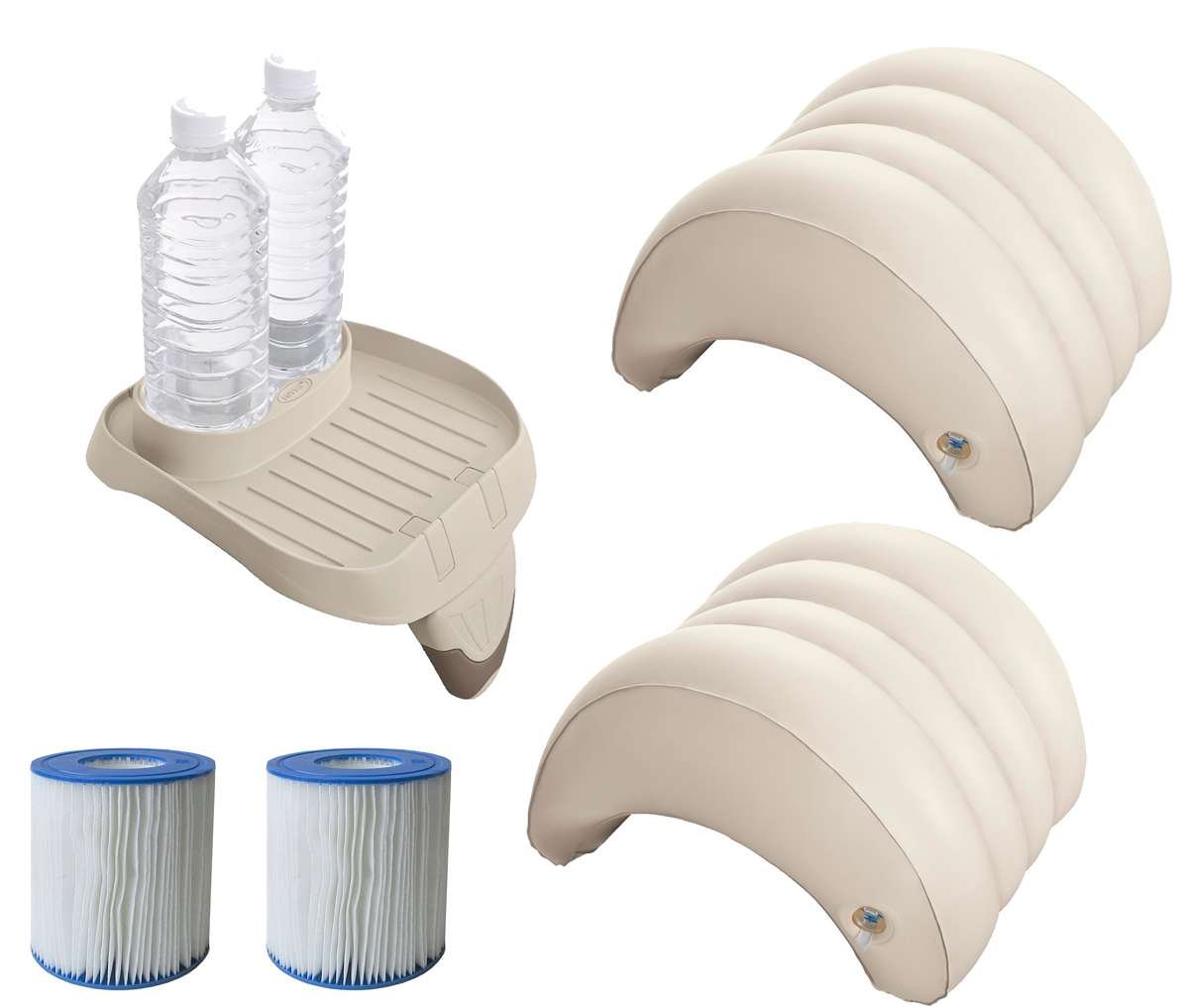 Juego de Accesorios de 5 Piezas para Piscinas de hidromasaje Intex PureSpa (2 Filtro S1 29001, 1 Bandeja 28500, 2 reposacabezas 28501)