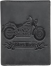 LOLUNA® Portefeuille Moto Cuir Vintage, RFID Blocage, 3 Volets avec Pression, Carte, permis, identité et Monnaie - Idée Cadeau (Noir Moto)