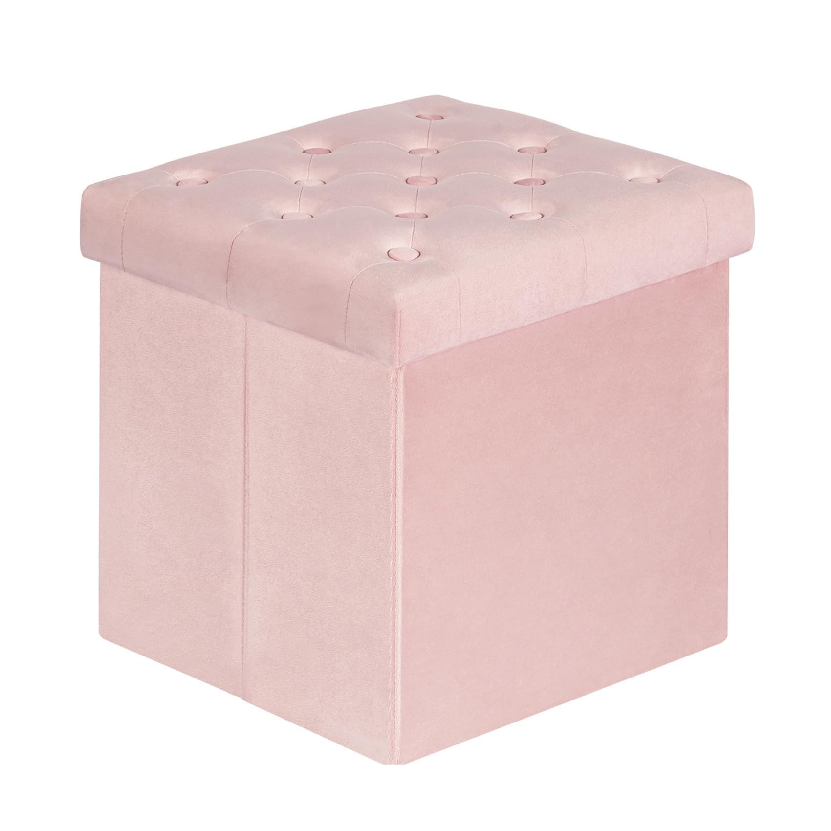 Bonlife Retro Flannel Folding Storage Stool Indoor Bench Wooden Toys Small Folding Tables Pink 40x40x40cm The Forest Stewardship Council