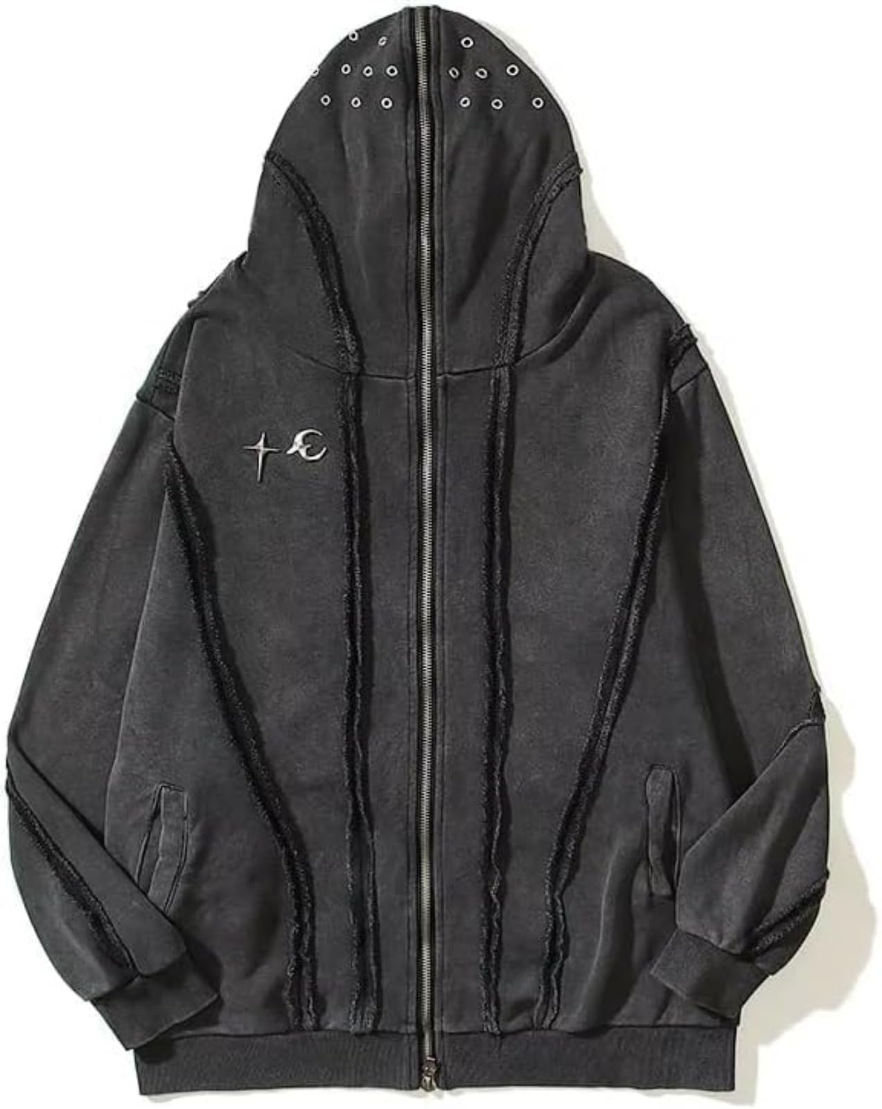 Felpa con Cappuccio da Uomo Gotico Punk Hip Hop Punk con Cerniera Y2K Felpa con Cappuccio Leggera Oversize Casual Oversize da Strada alla Moda Vintage