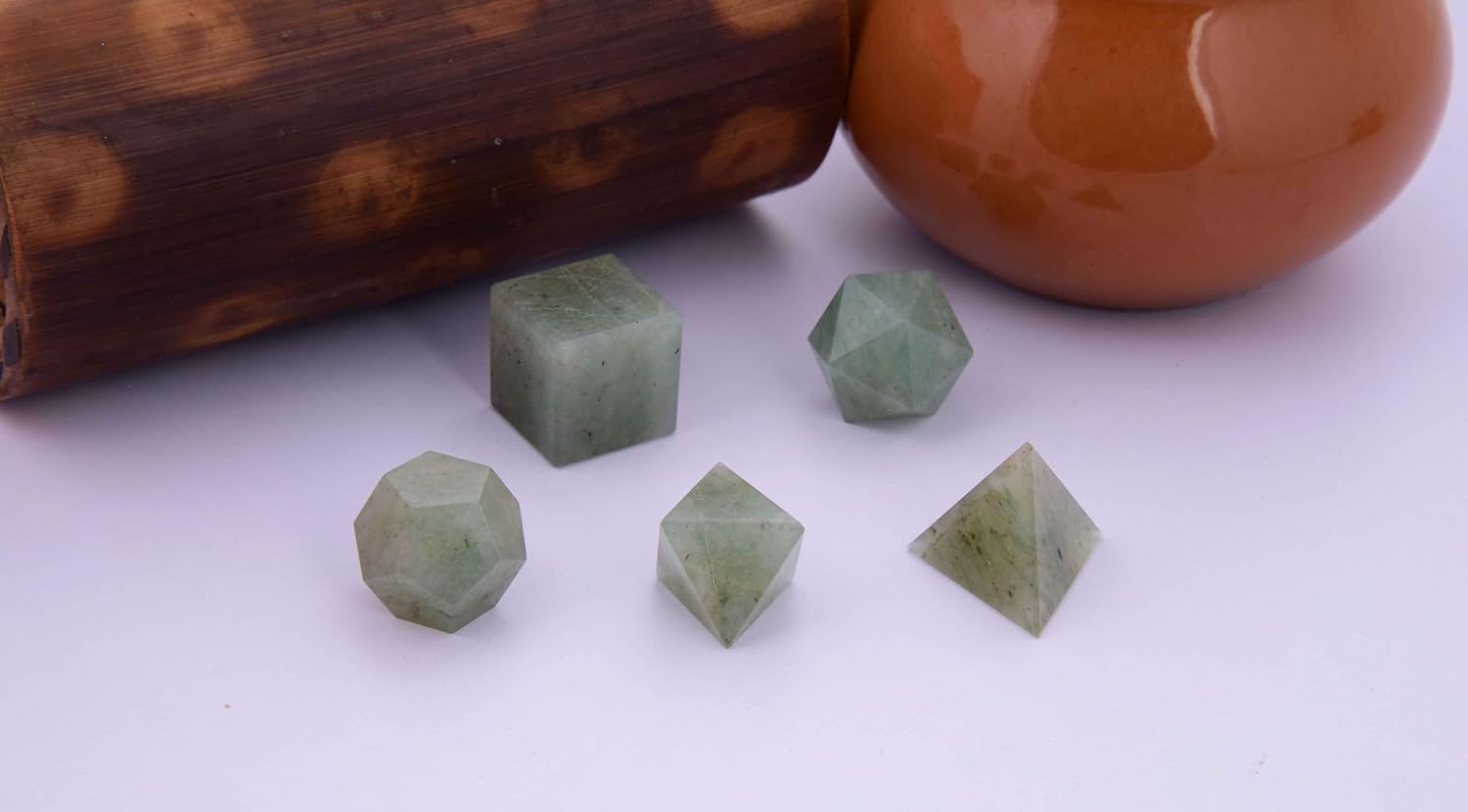 Blessfull Healing Light Green Aventurine Pocket Palm Reiki Stones Solids Sacred Geometry Set
