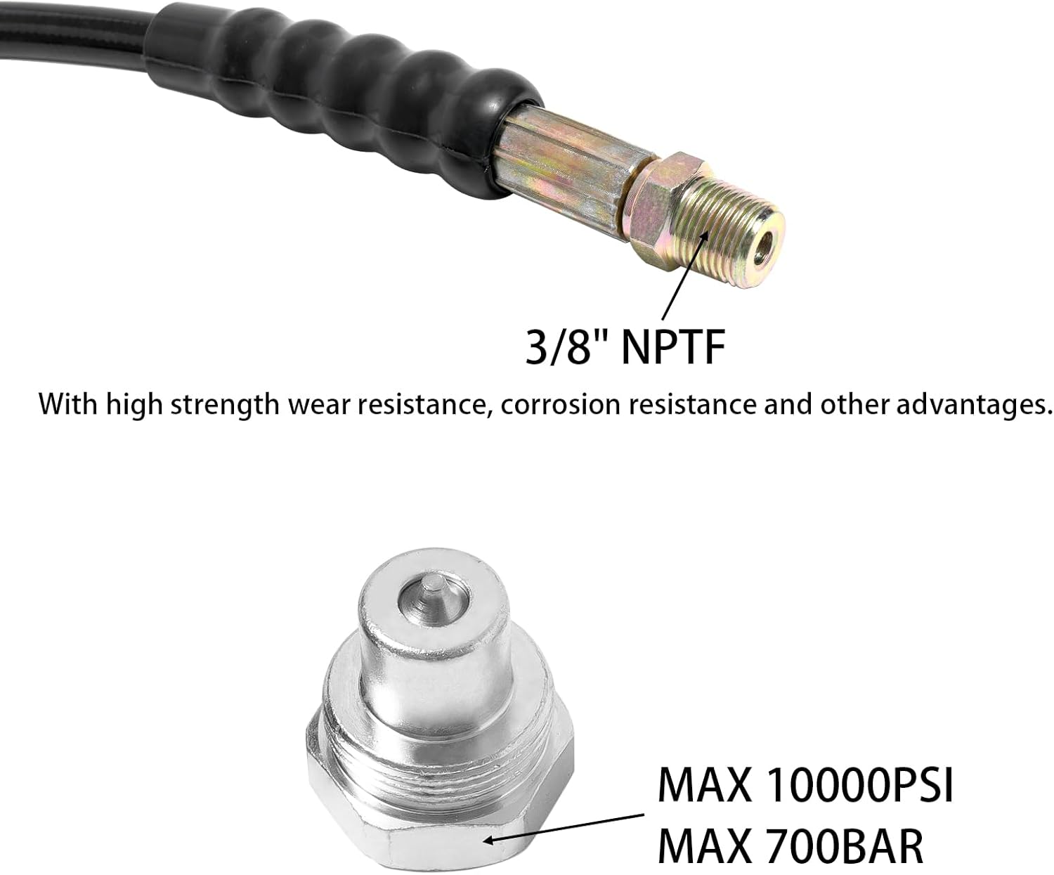10 ft 10,000psi High Pressure Hydraulic Hose, CH-604 Coupler 3/8"" NPT Thread Hydraulic Hose Assembly, Widely Used in Agriculture and Road Construction, Black, H72-MCR-7HY395