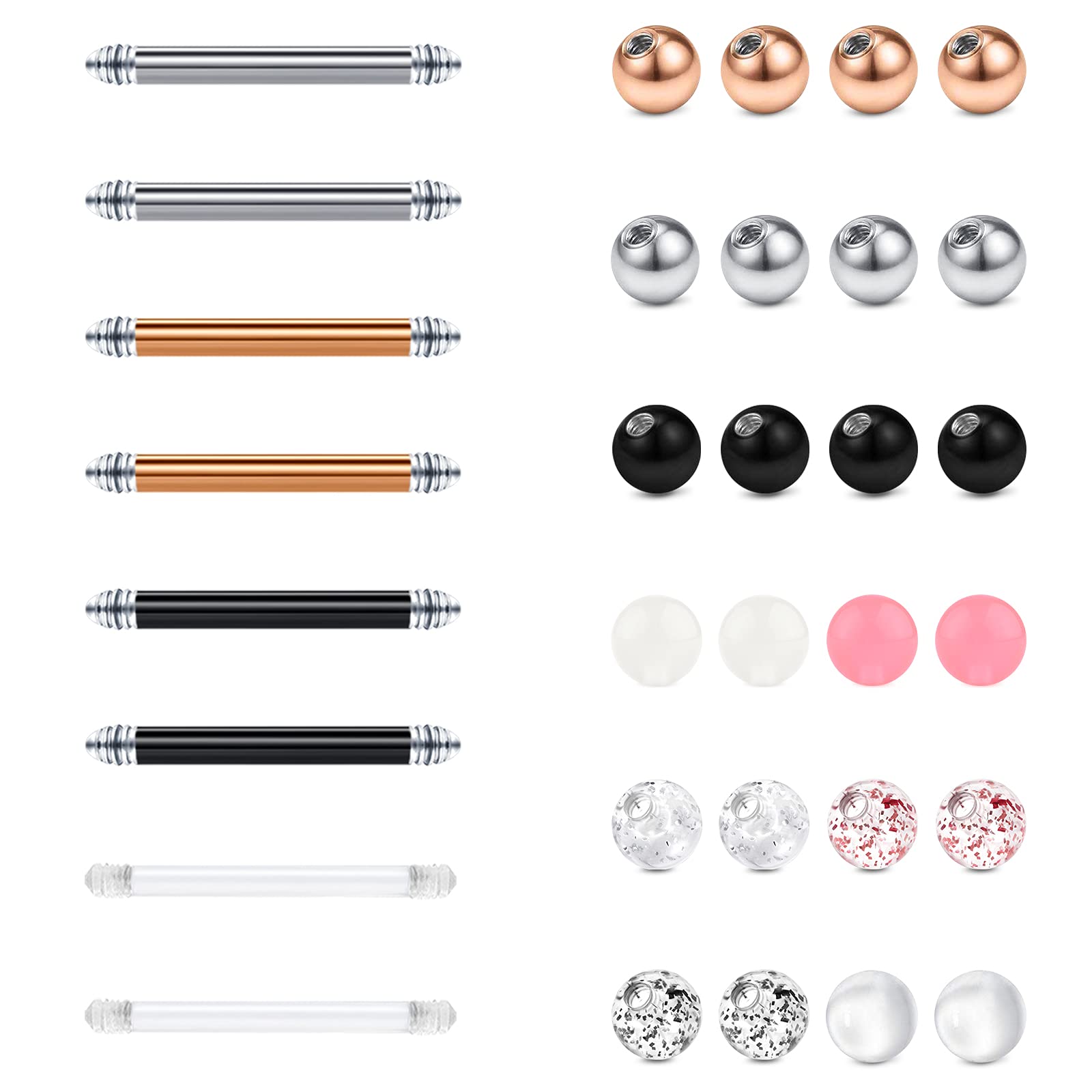 Briana Williams 14G Bolas de Repuesto Barras Rectas para Barras de Lengua Pezón Piercing 12/14/16mm Acero Quirúrgico Acrílico Piercing para el Cuerpo Joyas