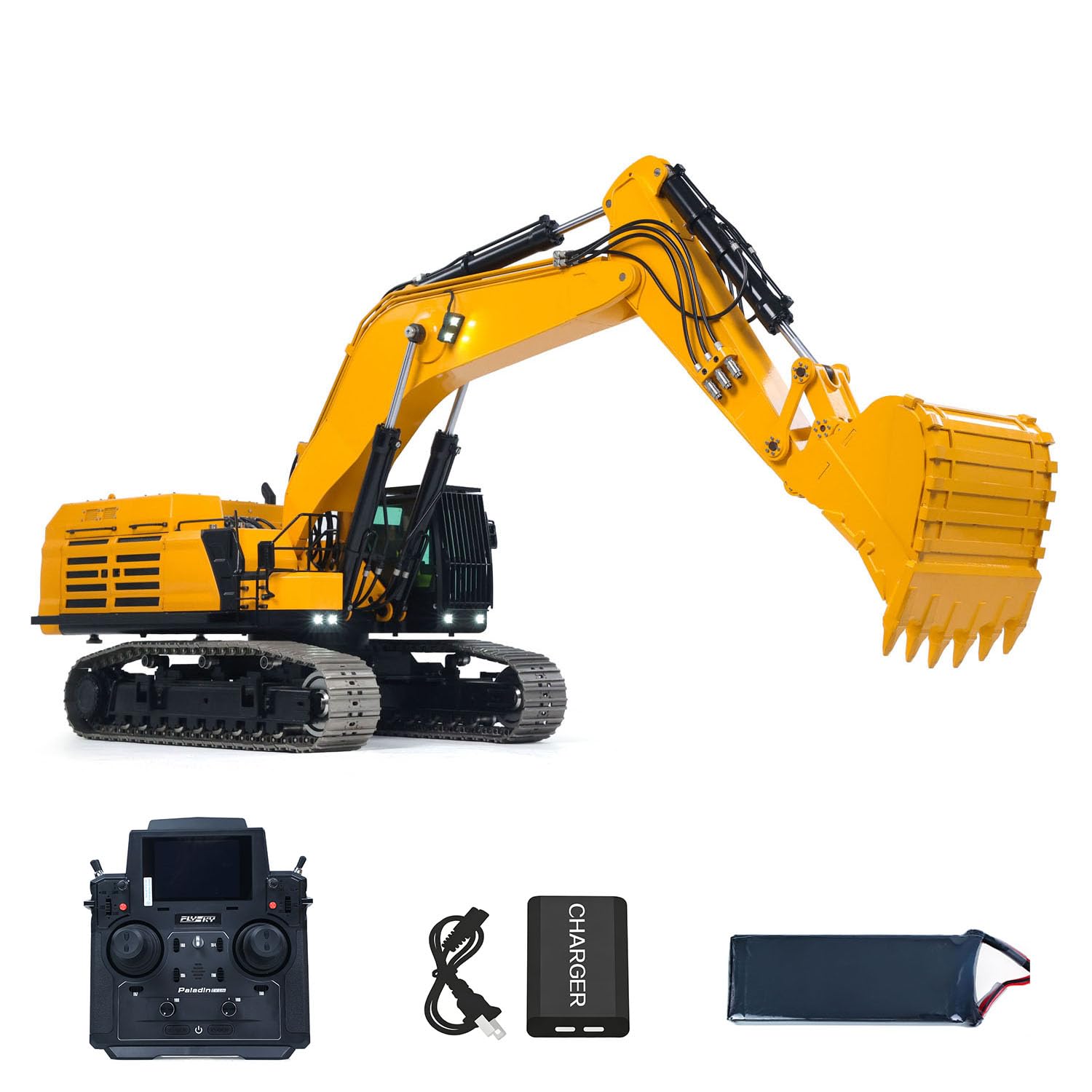 Escavatore idraulico pesante 1/12 RC 395F in metallo telecomandato pronto