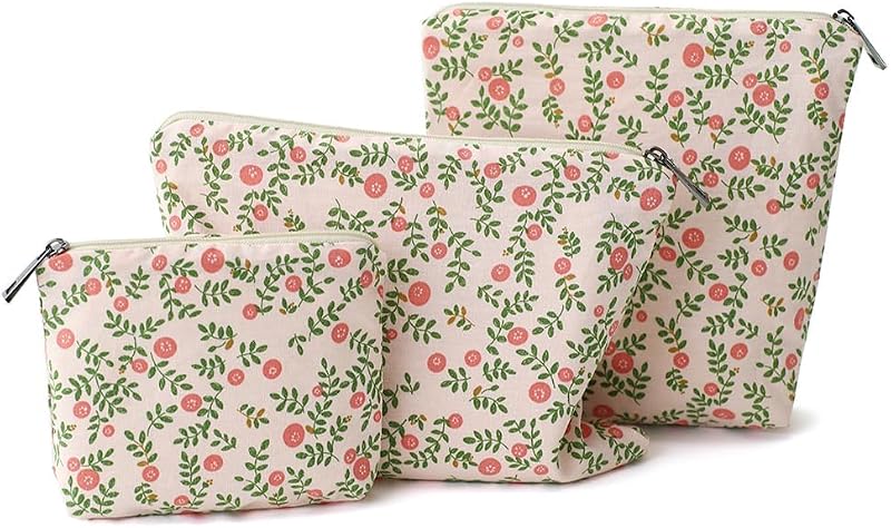 Conjunto BBORGDC com 3 necessaires de algodão GrassPrint/Cotton, 3 tamanhos e fechamento com zíper
