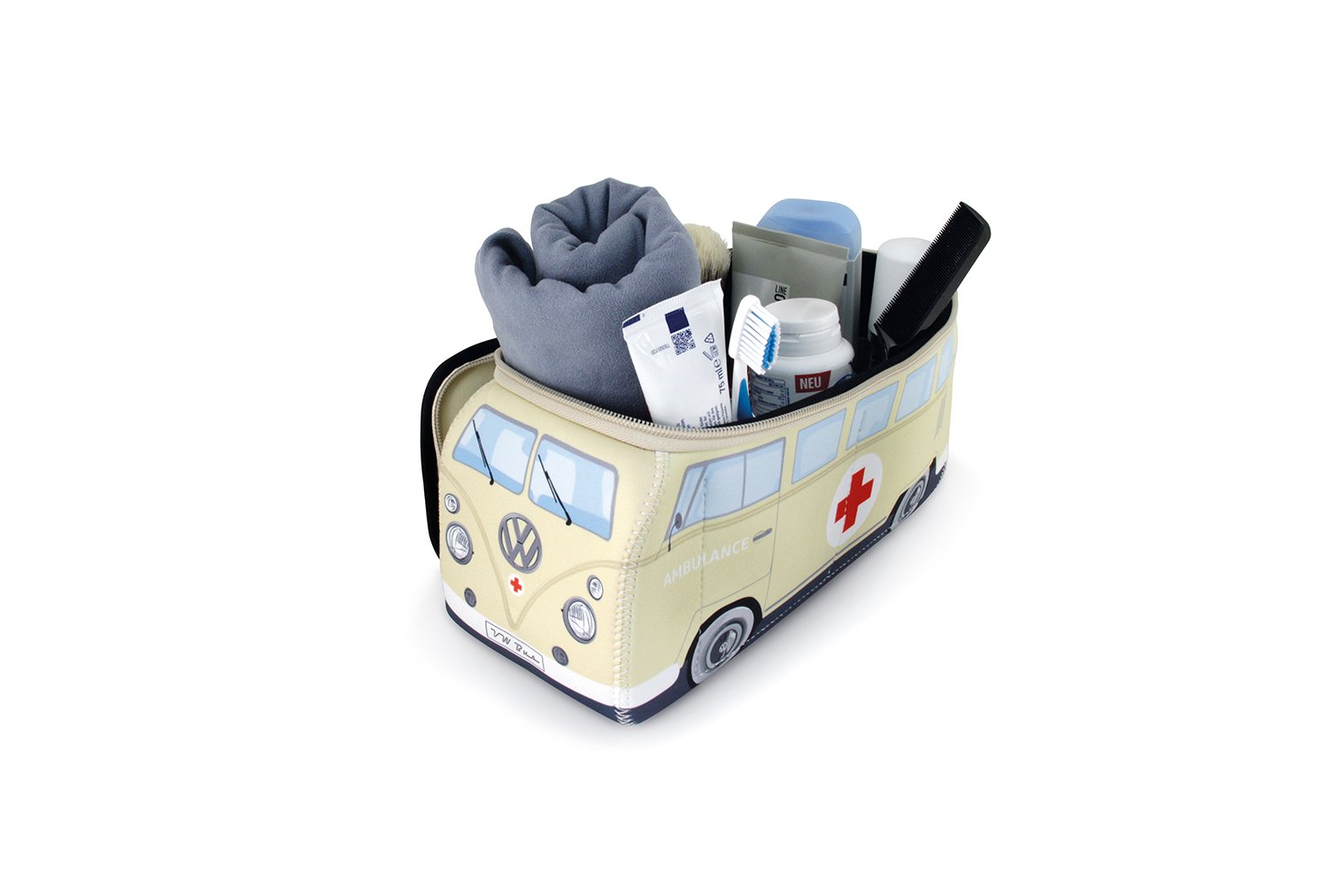 BRISA VW Collection - Volkswagen Bolsa de Neopreno Universal cosmético sartículos de tocador T1 Camper Bus (Ambulancia/Beige/Grande)
