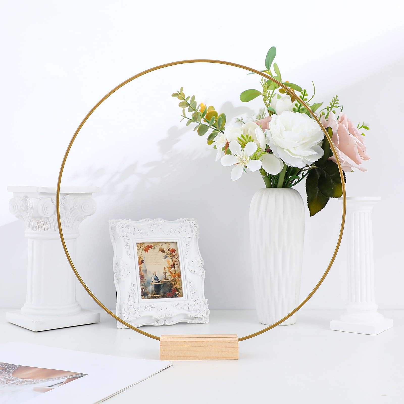TEHAUX Aros Decorativos de Metal 10 Piezas 30cm con Base de Madera