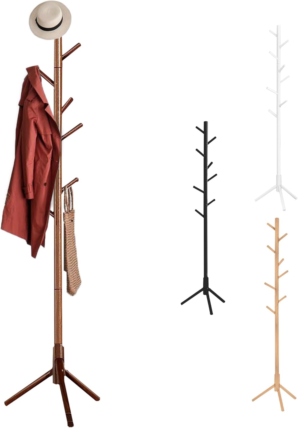 SG Traders Wooden Coat Stand, 3 Adjustable Height Coat Tree with 8