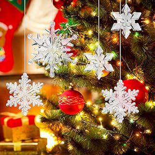 CODIRATO 35 PCS Acrylic Crystal Snowflakes Clear Glass Snowflake Ornaments Lightweight Hanging Snowflake with 1 Lanyard and 50 PCS Positioning Beads Xmas Tree Pendant for Christmas Decorations