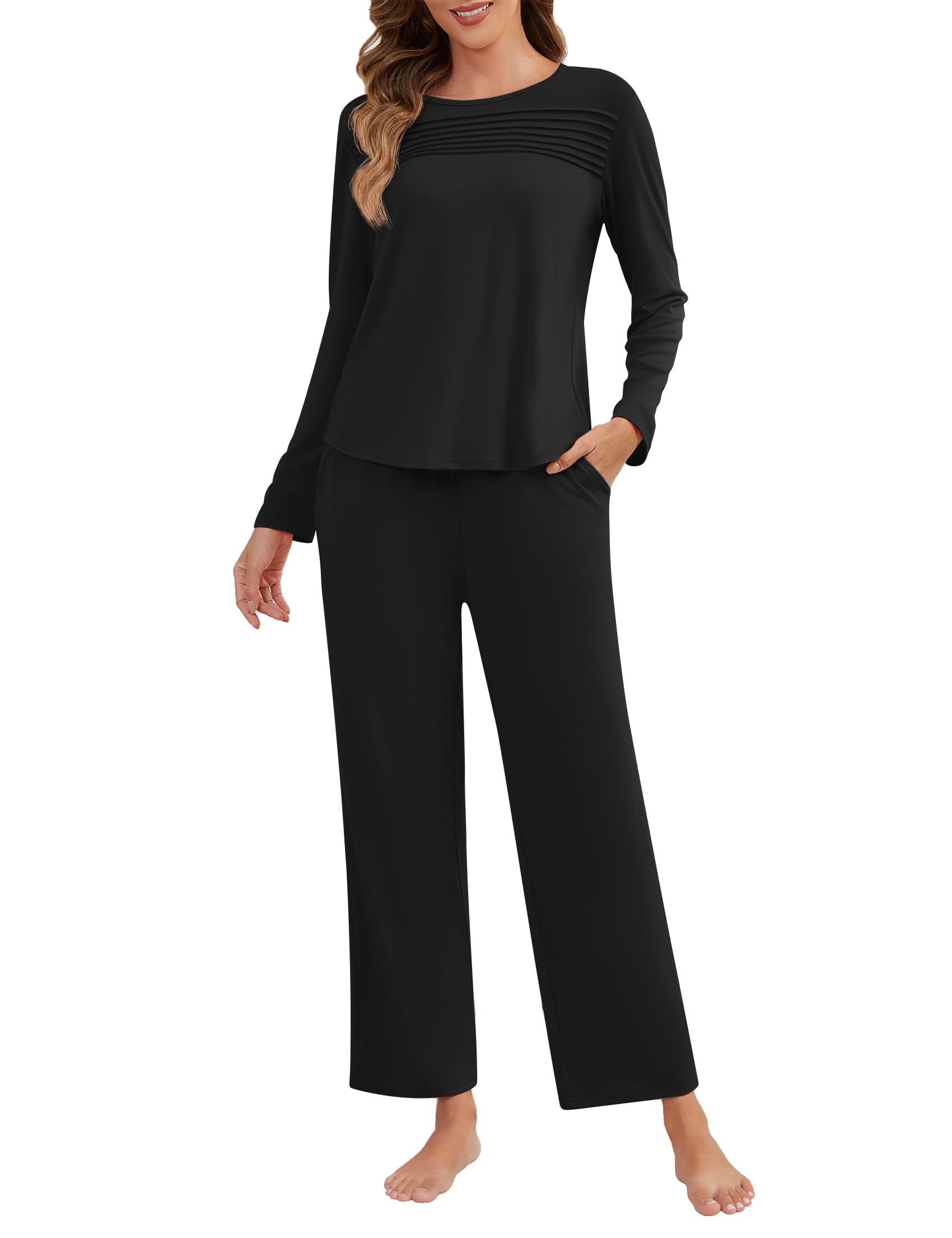 Womens Pajama Sets 2 Piece Loungewear Pj Set with Pockets Comfy Lounge Sets Sleepwear Ladies Sleep Set Long