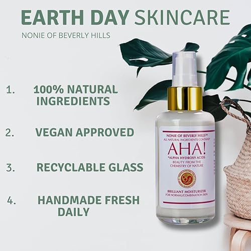 Miniatura 3 de AHA Brilliant - Hidratante para piel normal o combinada con alfa-hidroxiácidos 100% veganos y orgánicos, ingredientes naturales hechos en EE. UU