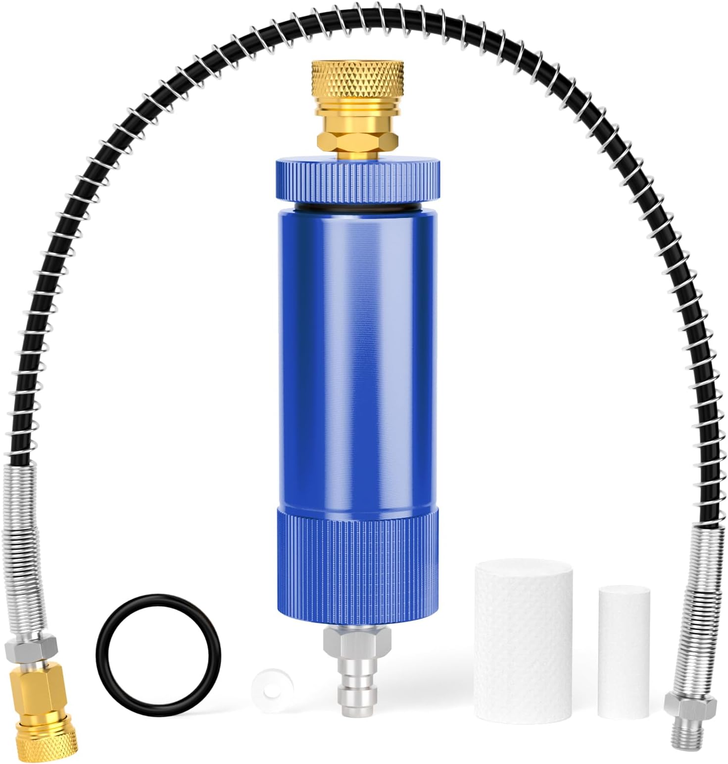 MEANLIN MEASURE 30Mpa Water-Oil Separator With 20 inch Spring Flexible Hose and 8MM & M10 Fast Connecting Internal Thread Mother Head For High Pressure Air Compressor Pump Blue