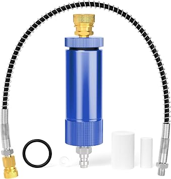 MEANLIN MEASURE 30Mpa Water-Oil Separator With 20 inch Spring Flexible Hose and 8MM & M10 Fast Connecting Internal Thread Mother Head For High Pressure Air Compressor Pump Blue