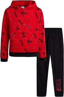 Fila Boys' Active Sweatsuit Set - 2 Piece Jogger Sweatpants and Performance Hoodie Sweatshirt - Activewear Set for Boys, 8-12, Size 10, Red