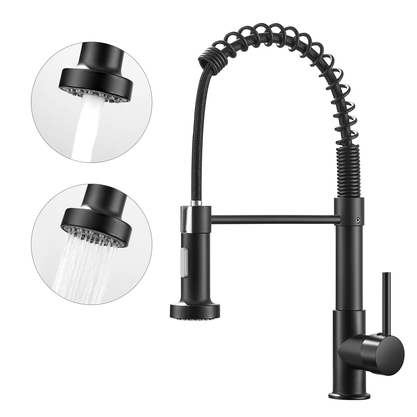 STANEW Robinet de Cuisine avec Douchette Pivotante 360°, 2 Modes de Pulvérisation, Design Économiseur d'Eau, Installation Facile, Noir
