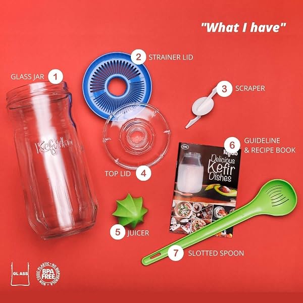 Kefirko Bocal de Fermentation | L'ensemble idéal pour préparer du Kéfir de Lait ou du Kéfir d'eau à la Maison | Fermenteur-germinateur Maison + livret de Recettes | 1.4l | sans BPA | (Vert) - 2