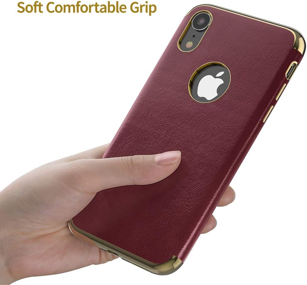 LOHASIC for iPhone XR Case, Thin Slim Premium Leather Luxury PU Soft Flexible Bumper Non-Slip Grip Anti-Scratch Phone Protective Cover Girls Women Cases for iPhone XR 6.1 inch (2018) (Burgundy)