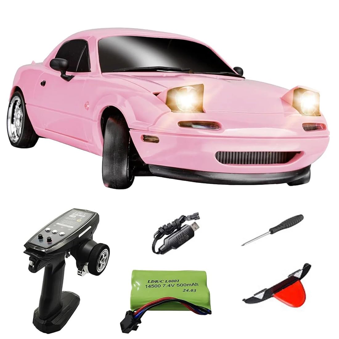 LDRC 1804 Pro RC Drift Car Model with Gyro, 1/18 Scale RWD Full Proportional Control RTR Mini Racing Drift Car for Adult, Alloy Body Shell - 1 Battery