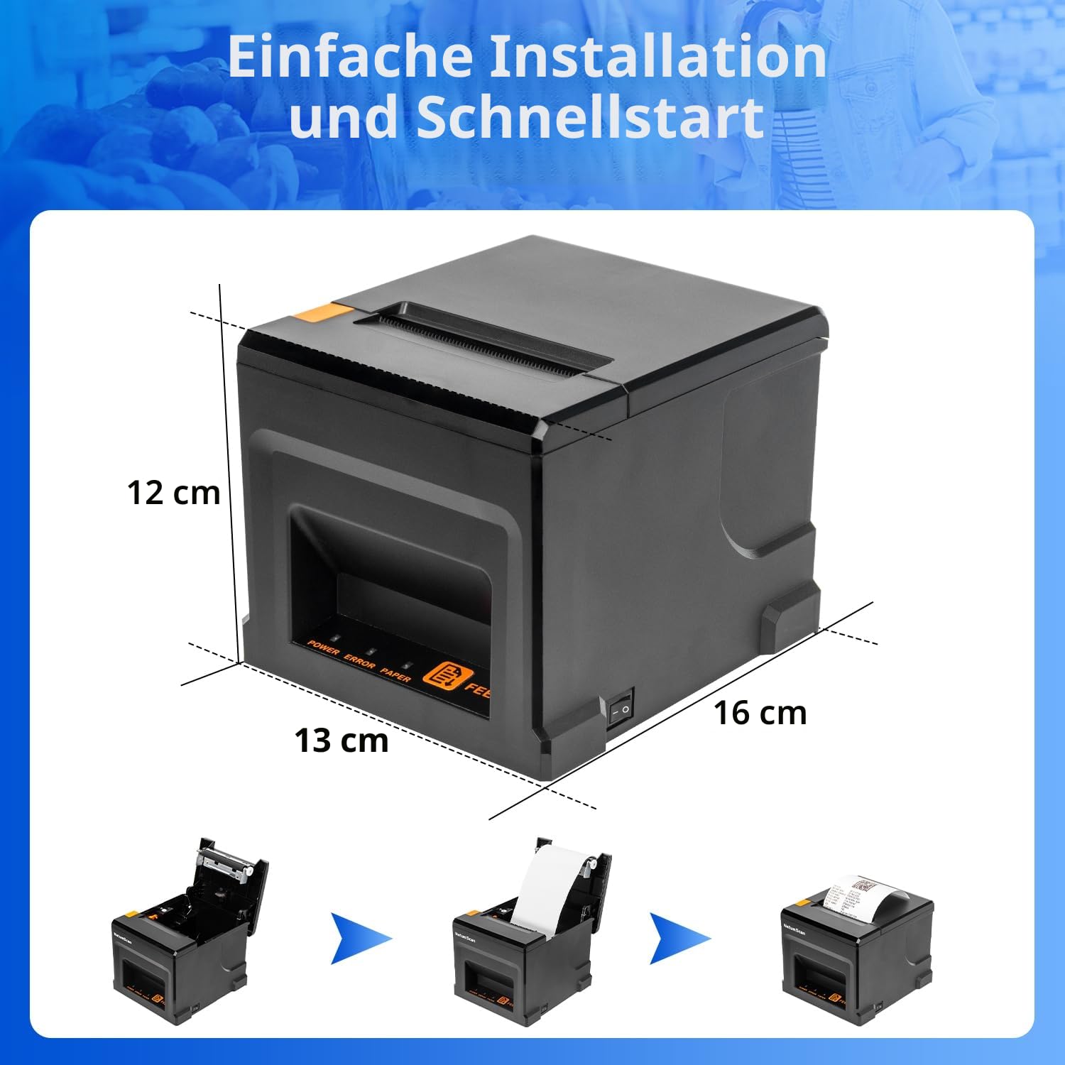 NetumScan 80 mm POS-Quittungsdrucker, 300 mm/s, USB-Thermo-Belegdrucker mit Auto-Cutter-Kassenschublade, USB-Ethernet-Schnittstelle, unterstützt Windows/Mac/Linux, Restaurant-Küchendrucker für ESC/POS
