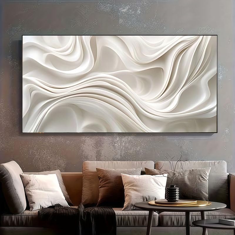 Cuadro abstracto de olas blancas en lienzo moderno de 40x80cm 3