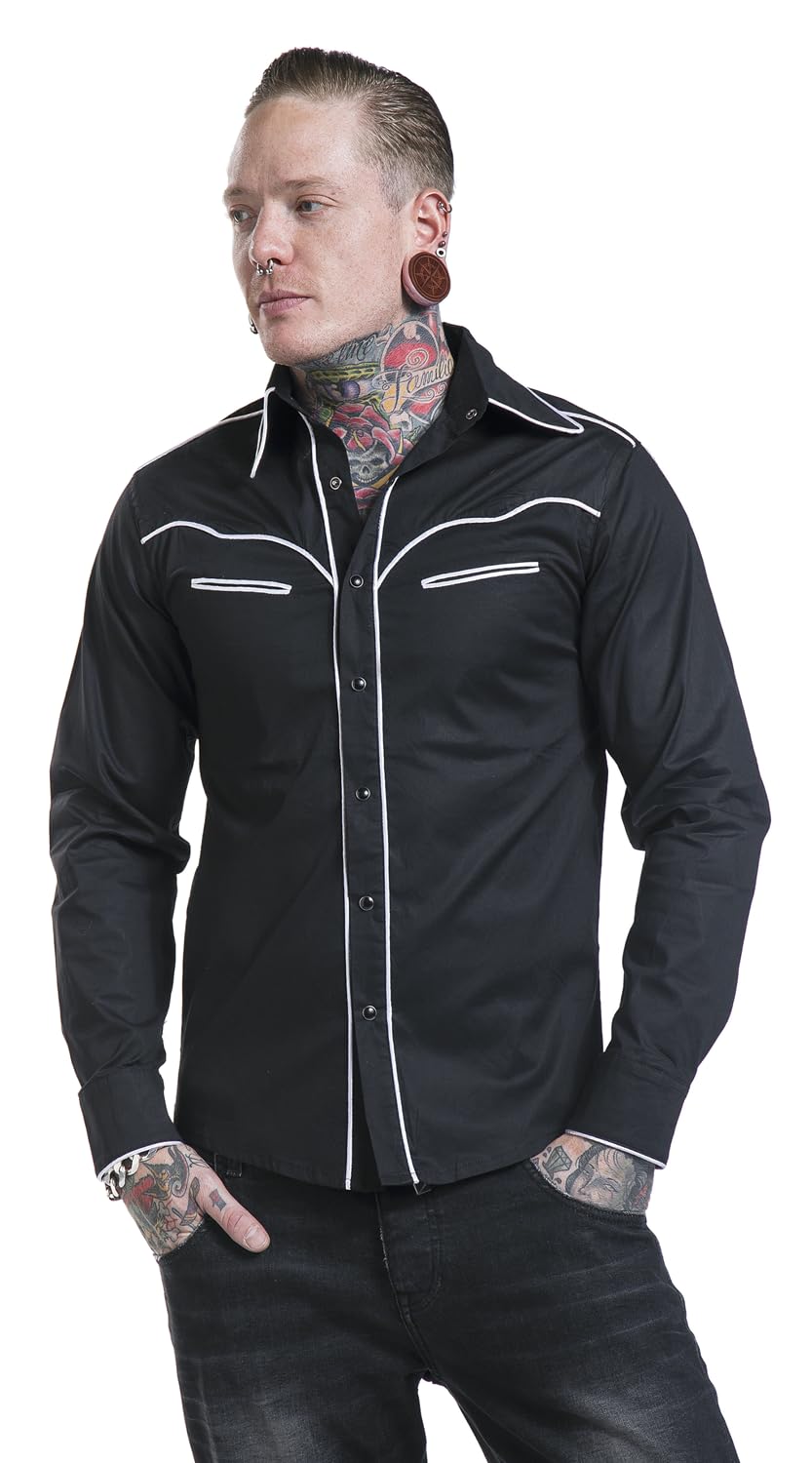 Banned Alternative Plain Trim Hombre Manga Larga Negro-Blanco Regular