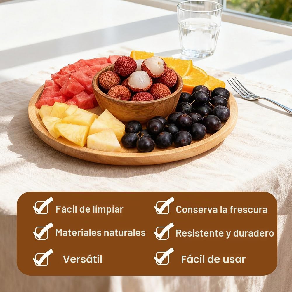 Plato para tartas con tapa, soporte para tartas con pie, placa redonda 4 en 1, campana de madera de 29 cm, plato para tartas, incluye papel de horno y pinzas de cocina, soporte para tartas