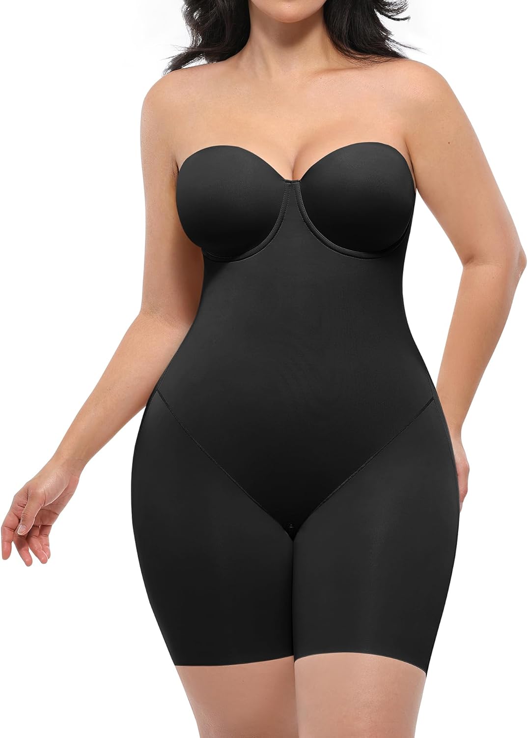 SHAPELLX Shapewear for Women Strapless Bodysuits Tummy Control Body Shaper Butt Lifting Shapewear with Removable Straps